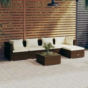 vidaXL 6-delige Loungeset met kussens poly rattan bruin