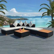 vidaXL 7-delige Loungeset met kussens poly rattan zwart