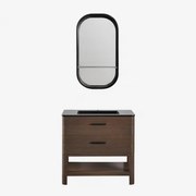 Badkamermeubelset In Hout Met Geïntegreerde Wastafel Misene Donker Hout & Ovaal Met Plank Zwart 50x90 Cm Warien & Zonder Kraan - Sklum