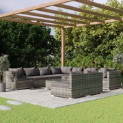 vidaXL 10-delige Loungeset met kussens poly rattan grijs