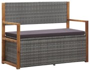 vidaXL Opbergbank 110 cm poly rattan en massief acaciahout grijs