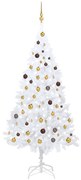 vidaXL Kunstkerstboom met LED's en kerstballen 210 cm PVC wit