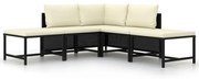 vidaXL 5-delige Loungeset met kussens poly rattan zwart