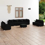 vidaXL 9-delige Loungeset met kussens poly rattan zwart