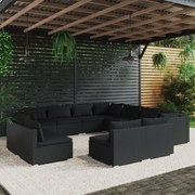 vidaXL 11-delige Loungeset met kussens poly rattan zwart