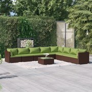 vidaXL 9-delige Loungeset met kussens poly rattan bruin