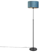 Vloerlamp zwart met velours kap blauw met goud 35 cm - Parte Landelijk / Rustiek E27 cilinder / rond rond Binnenverlichting Lamp