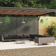 vidaXL 11-delige Loungeset met kussens poly rattan donkergrijs