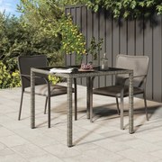 vidaXL Tuintafel 90x90x75 cm gehard glas en poly rattan grijs