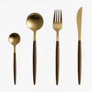 16-delige Roestvrijstalen Bestekset Met Houtlook Handvat Monovar Goud - Sklum