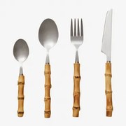 16-delige Bestekset Van Roestvrij Staal Met Bamboe Handvat Visola Grijs – Chroom - Sklum