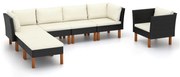 vidaXL 7-delige Loungeset poly rattan en eucalyptushout zwart