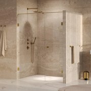 BRAUER Void Carving Nisdeur - 2-delig - 150x200cm - 70cm draaideur aan muur - glascoating - omkeerbaar - helder glas - geborsteld goud PVD GS-VOCN2H7080200GG