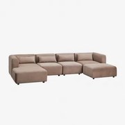 Linker Modulaire Chaise Longue Bank Van 4 Delen Met Poef Fogler Corduroy Kameelbruin - Sklum
