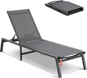 VEVOR Outdoor Chaise Lounge Chair, Aluminium Patio Lounge Chair met 5 Verstelbare Standen, Opvouwbare Zwembad Lounge Chair, Ligstoel voor Terras, Strand, Zwembad, Donkergrijs