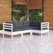 vidaXL 4-delige Loungeset met kussens grenenhout wit