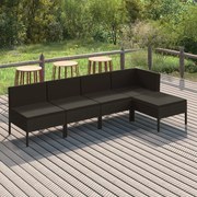 vidaXL 5-delige Loungeset met kussens poly rattan zwart