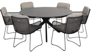 Locarno Aprilla dining tuinset 7 delig 160 cm rond HPL antraciet 4 Seasons Outdoor