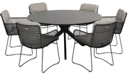 Locarno Aprilla dining tuinset 7 delig 160 cm rond HPL antraciet 4 Seasons Outdoor