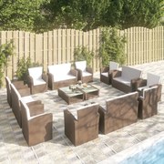 vidaXL 16-delige Loungeset met kussens poly rattan bruin