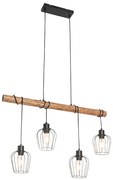 Smart hanglamp zwart met hout incl. 4 Wifi A60 - Stronk