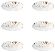 Set van 6 Moderne inbouwspot wit GU10 AR70 rond trimless - Oneon