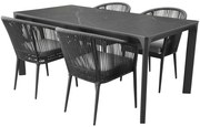 Dora Lissabon dining tuinset 180x90xH75cm  5 delig antraciet aluminium