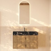 Muebles Murcia badmeubel ribbelfront 100cm eiken met Portoro Gold wastafel met kraangat