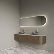 Gliss Design Alluro badmeubel ribbelfront met ronding rechts 180cm ash grey en wit marmer toppaneel