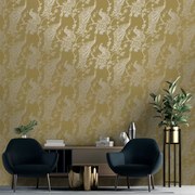 DUTCH WALLCOVERINGS Behang Peacock geel en zilverkleurig