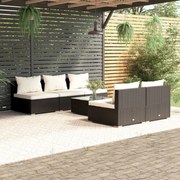 vidaXL 6-delige Loungeset met kussens poly rattan zwart