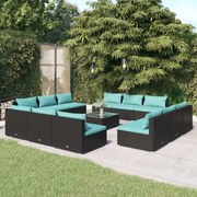 vidaXL 13-delige Loungeset met kussens poly rattan zwart