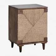 Evans Mangohout En Jute Nachtkastje Donker Hout - Sklum