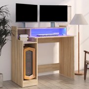 vidaXL Bureau met LED-verlichting 97x90x45 cm hout sonoma eikenkleurig