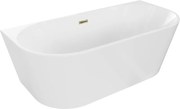Mexen Oval vrijstaande tegen de muur geplaatste badkuip 150 x 75 cm, wit, gouden overloop - 52671507500-50