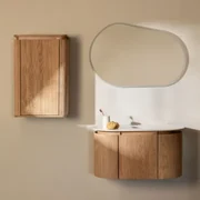 Carsone Houten Badkamermeubelset Natuurlijk Hout & Natuurlijk Hout & Without Sink & Ovaal Led En Anticondens 100x65 Cm Meunier & Zonder Kraan - Sklum