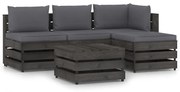 vidaXL 5-delige Loungeset met kussens grijs geïmpregneerd hout