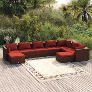 vidaXL 9-delige Loungeset met kussens poly rattan bruin