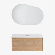 Tedrik Badkamermeubelset In Essenhout Ash Brown & Without Sink & Ovaal Led En Anticondens 100x65 Cm Meunier & Zonder Kraan - Sklum