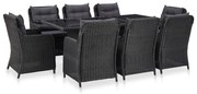 vidaXL 9-delige Tuinset poly rattan zwart