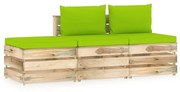 vidaXL 3-delige Loungeset met kussens groen geïmpregneerd hout