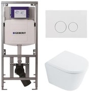 QeramiQ Dely Toiletset - 36.3x51.7cm - diepspoel - rimless - Geberit UP320 Burda inbouwreservoir - softclose toilet zitting 35 mm - glans witte bedieningsplaat - ronde knoppen - wit glans SW1026255 / SW1159505/0701131/SW706186