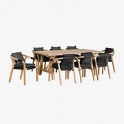 Rechthoekige Tuintafelset 200x100 Cm Met 8 Stoelen Van Acaciahout Dubai Rustiek Acaciabruin & Stof Grijs – Grafiet - Sklum