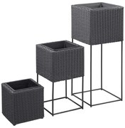 vidaXL Plantenbakken verhoogd 3 st poly rattan zwart