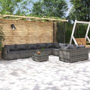 vidaXL 10-delige Loungeset met kussens poly rattan grijs