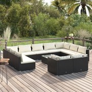 vidaXL 12-delige Loungeset met kussens poly rattan zwart