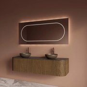 Gliss Design Alluro badmeubel ribbelfront met ronding links/rechts 160cm castle brown en zwart leisteen toppaneel