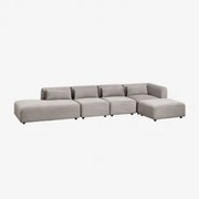 Fogler 4-delige Hoekbank Met Chaise Longue Links En Poef Corduroy Grijs – Taupe – Koel - Sklum