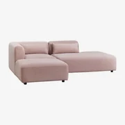 2-delige Modulaire Hoekbank Met Chaise Longue Rechts En Fogler Poef Corduroy Roze Wijn - Sklum