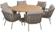 Puglia Saba low dining tuinset160ØxH69 cm 7 delig met latte onderstel teak Taste 4SO